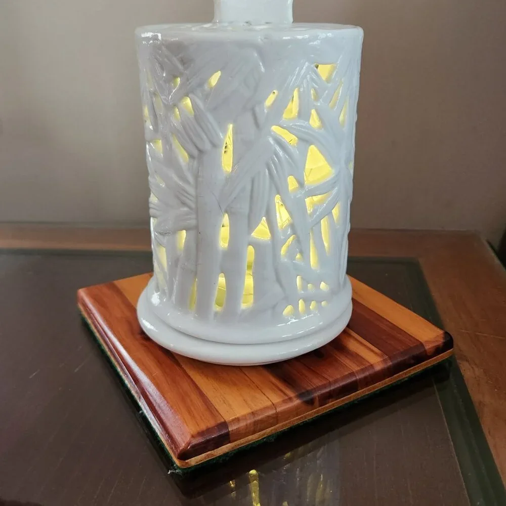 Andrea By Sadek White Porcelain Reticulated Two Piece Candle Holder / Fairy Lamp